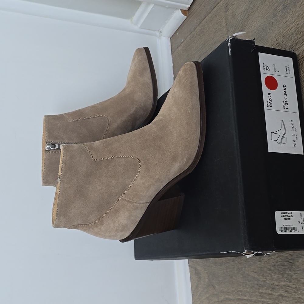 NIB Rag & Bone Razor Leather Booties In Light Sand Size EU37/US7 - Picture 2 of 7